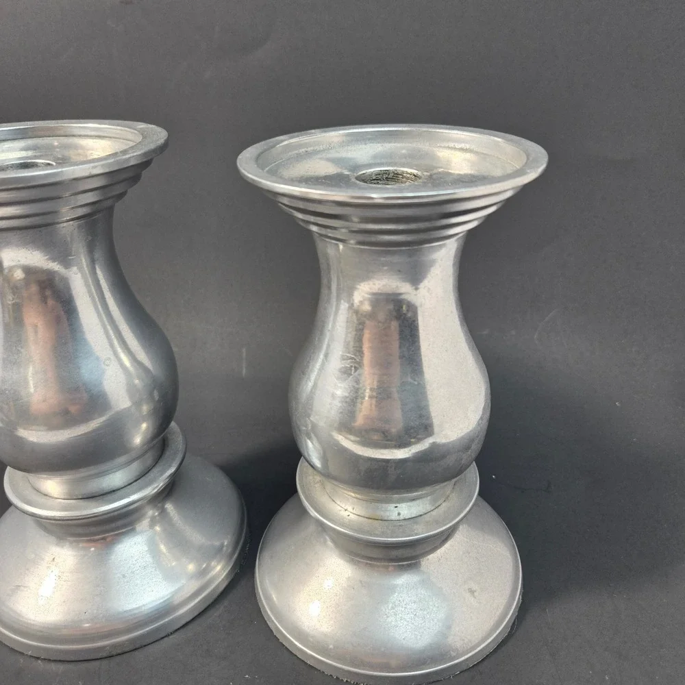 Vintage Silver Metal Candlestick Holders Set of 2 Baluster Pillar Taper India